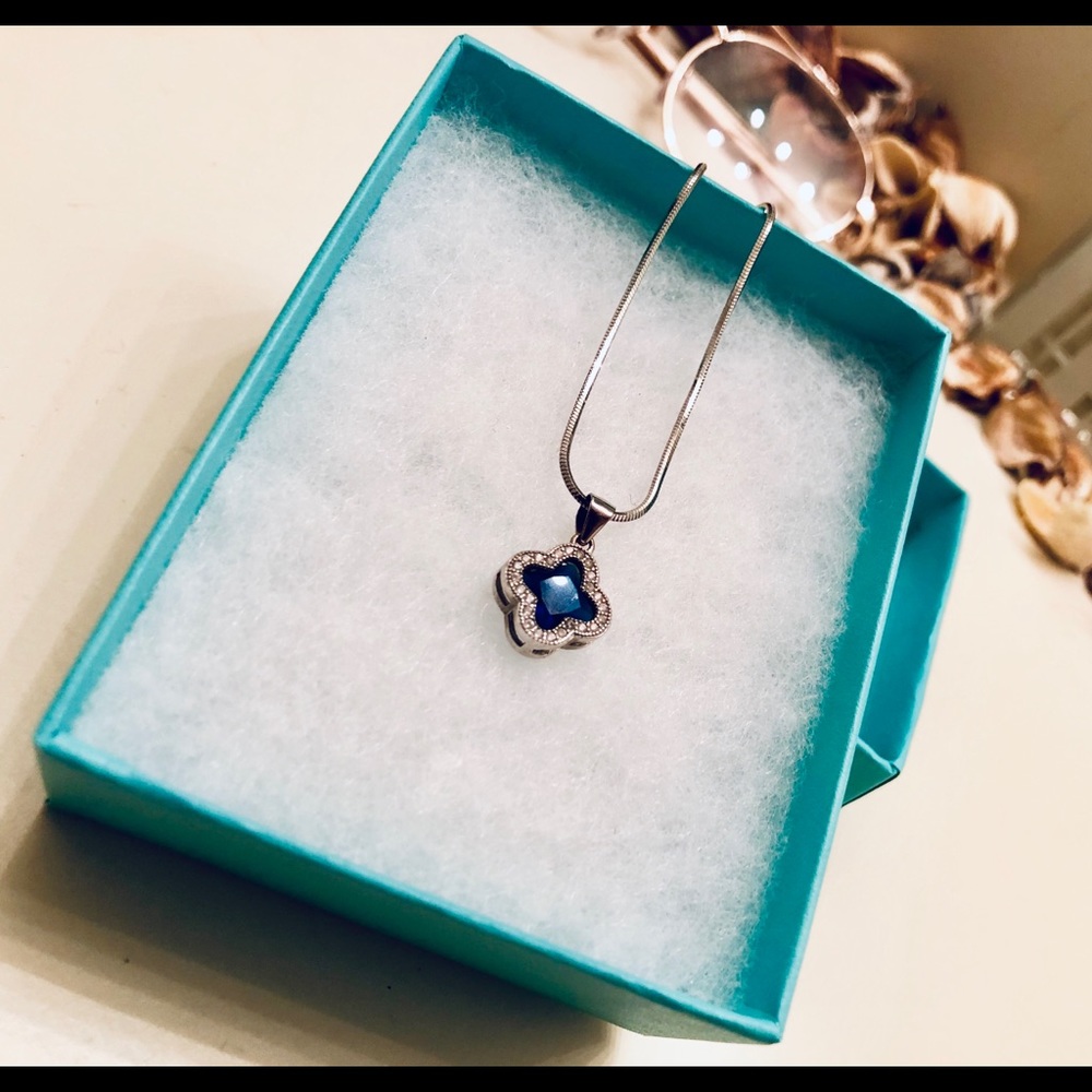 Pretty Silver Blue Crystal Necklace !